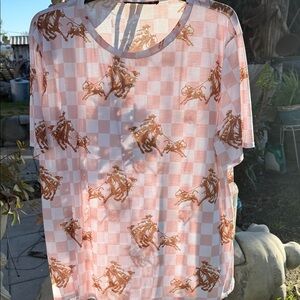 Lucky & Blessed Pink and Brown Checkered Top